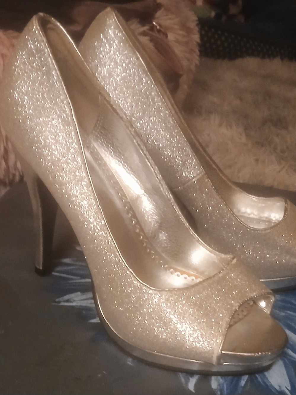 Rampage Glitter Peep-Toe Stilettos - Silver